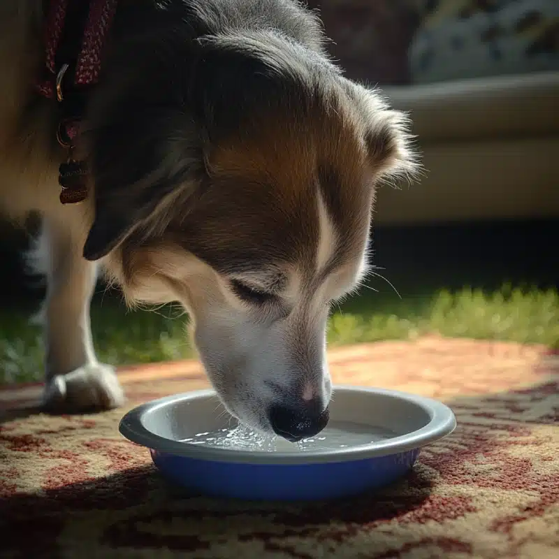 senior dog drinking a lot of water